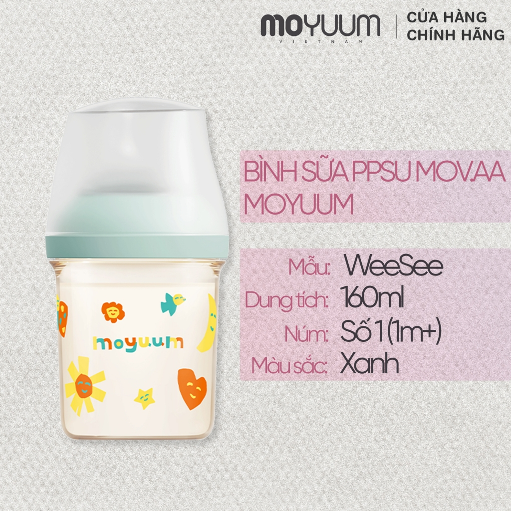 Ảnh Bình sữa Moyuum PPSU Mov.aa - 160ml - Bản họa tiết - Xanh mint 1