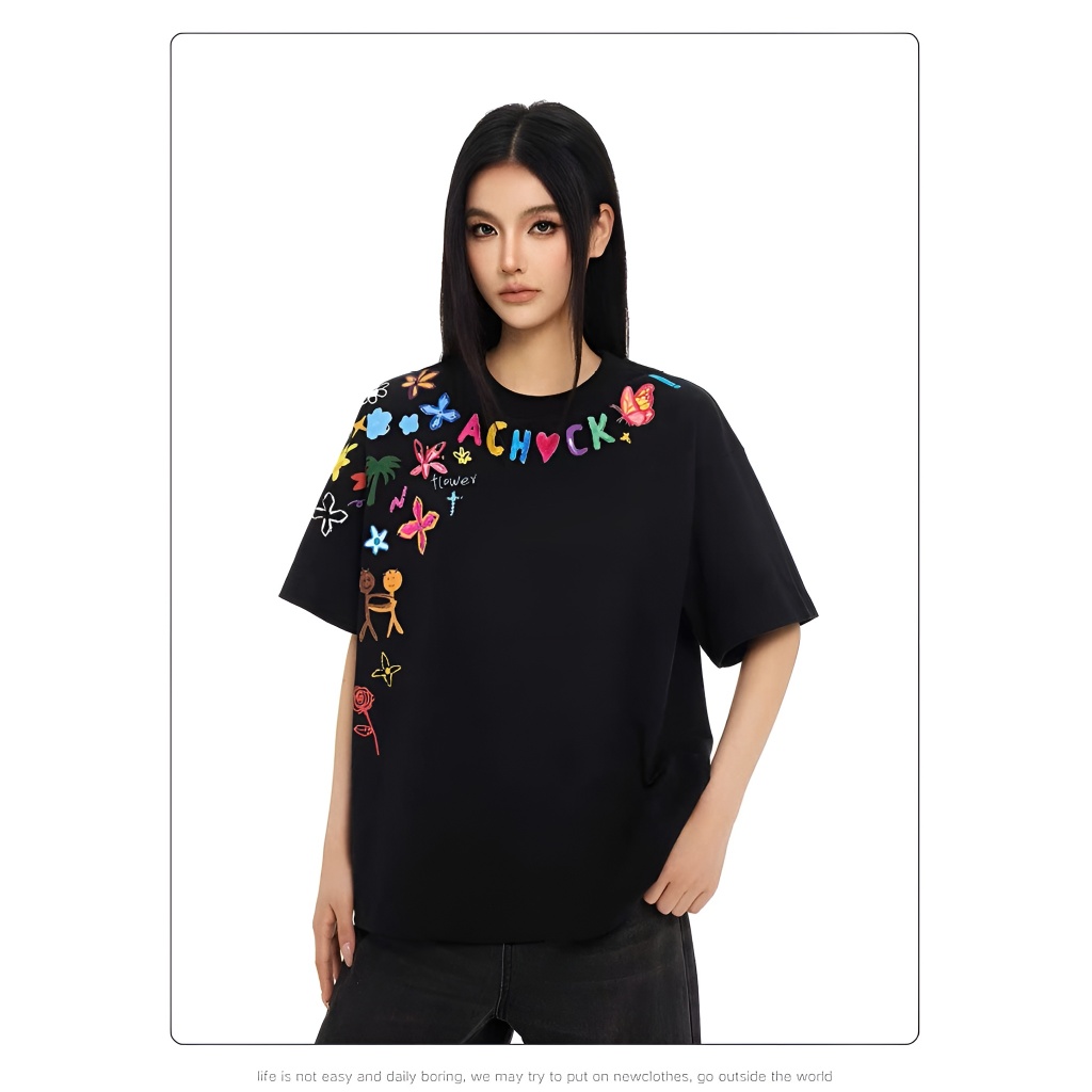 Áo thun form boxy BLACKDOKI- ART FLOWER tee cotton 280gsm tay lỡ form rộng nam nữ cổ tròn Menswear