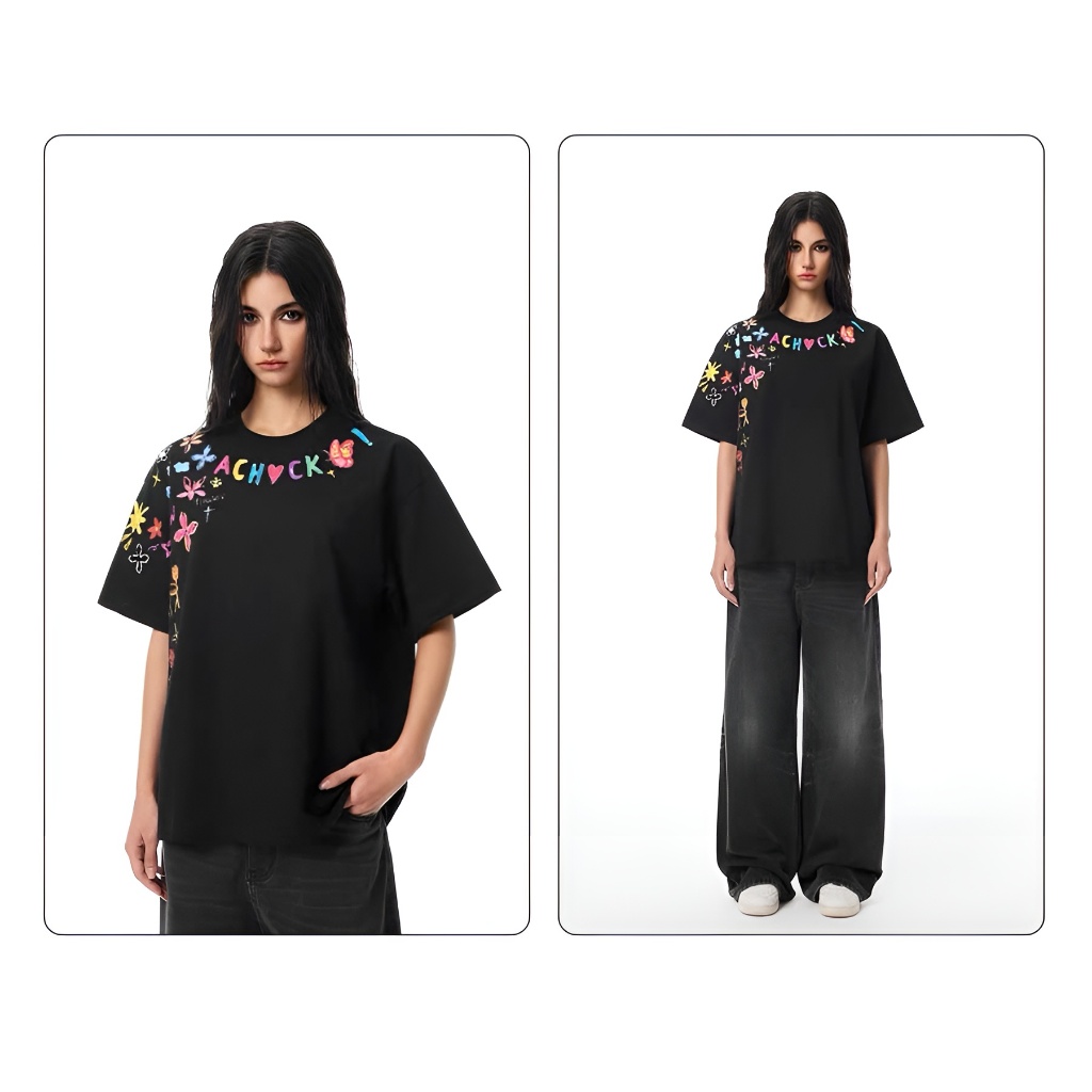 Áo thun form boxy BLACKDOKI- ART FLOWER tee cotton 280gsm tay lỡ form rộng nam nữ cổ tròn Menswear