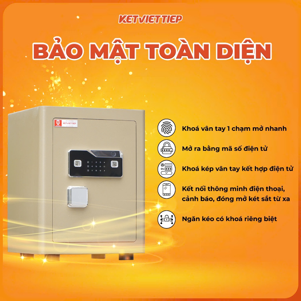 Két Sắt Mini Thông Minh SC56VT Cảnh Báo Trộm Về Điện Thoại Vân Tay Điện Tử Cao Cấp Chính Hãng Freeship