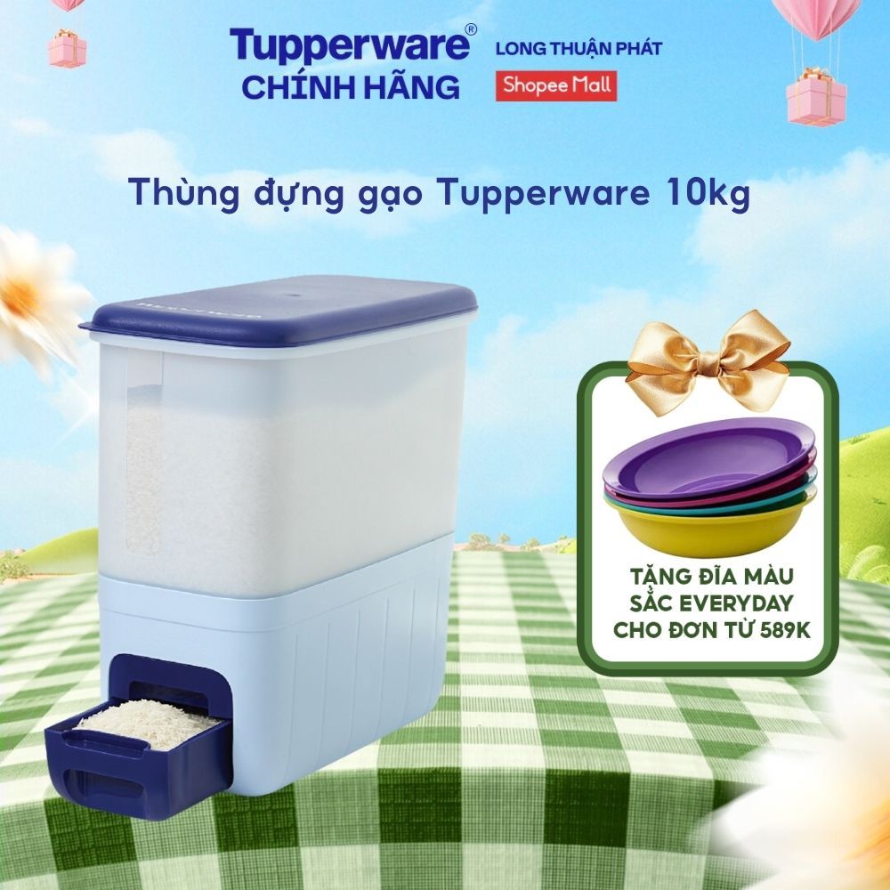 Thùng đựng gạo Tupperware Rice Smart Blue 10kg , lấy gạo thông minh hạn ...