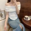 Áo Trễ Vai Tay Ngắn Kiểu Nữ RANSHI Thiết Kế Vạt Bầu Ôm Dáng Sexy Quyến Rũ Chất Gân Dày - RA302