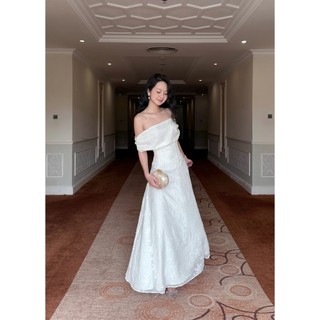Đầm Nữ Trễ Vai Dáng Dài Họa Tiết Nổi Nữ Tính Dịu Dàng - DANNA DRESS - GOÛT DE JUN