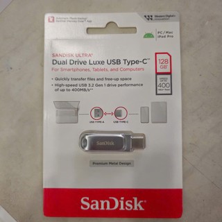 USB OTG Sandisk Dual Drive Luxe 128GB TypeC 3.2 tốc độ 400MB/s - dành cho android, aiFon 15 16, máy tính laptop (Bạc)