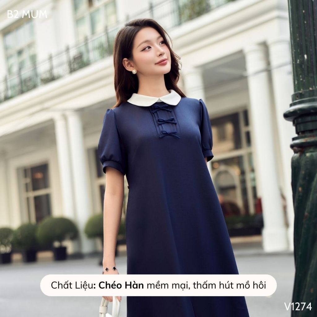 Váy bầu xuông chất chéo hàn mềm mại, thoải mái cho mẹ bầu V1274 thiết kế by B2 MUM
