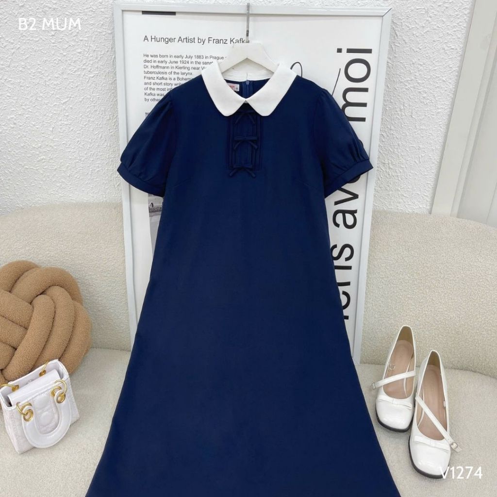 Váy bầu xuông chất chéo hàn mềm mại, thoải mái cho mẹ bầu V1274 thiết kế by B2 MUM
