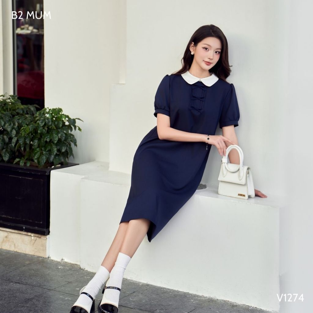 Váy bầu xuông chất chéo hàn mềm mại, thoải mái cho mẹ bầu V1274 thiết kế by B2 MUM