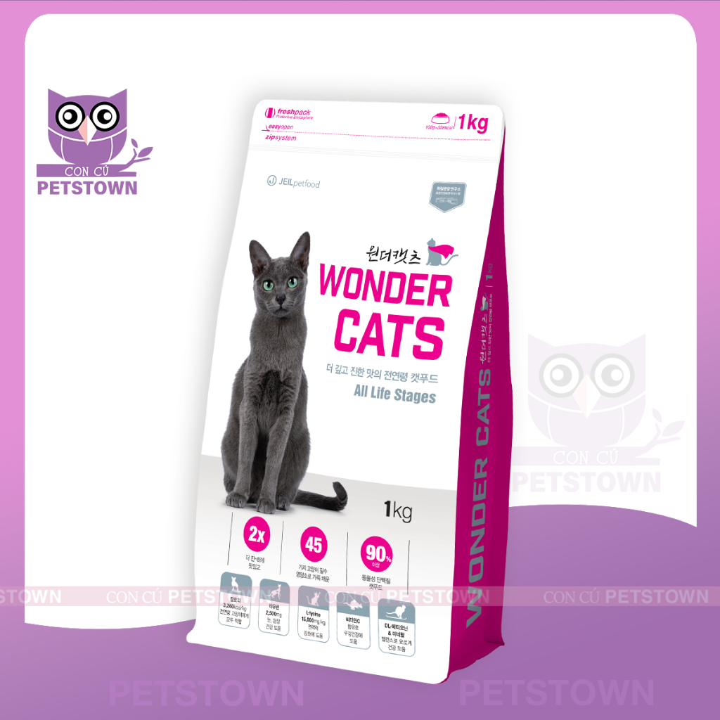 [1KG] WONDER CAT - Thức ăn hạt cho mèo mọi lứa tuổi nhập khẩu Hàn Quốc