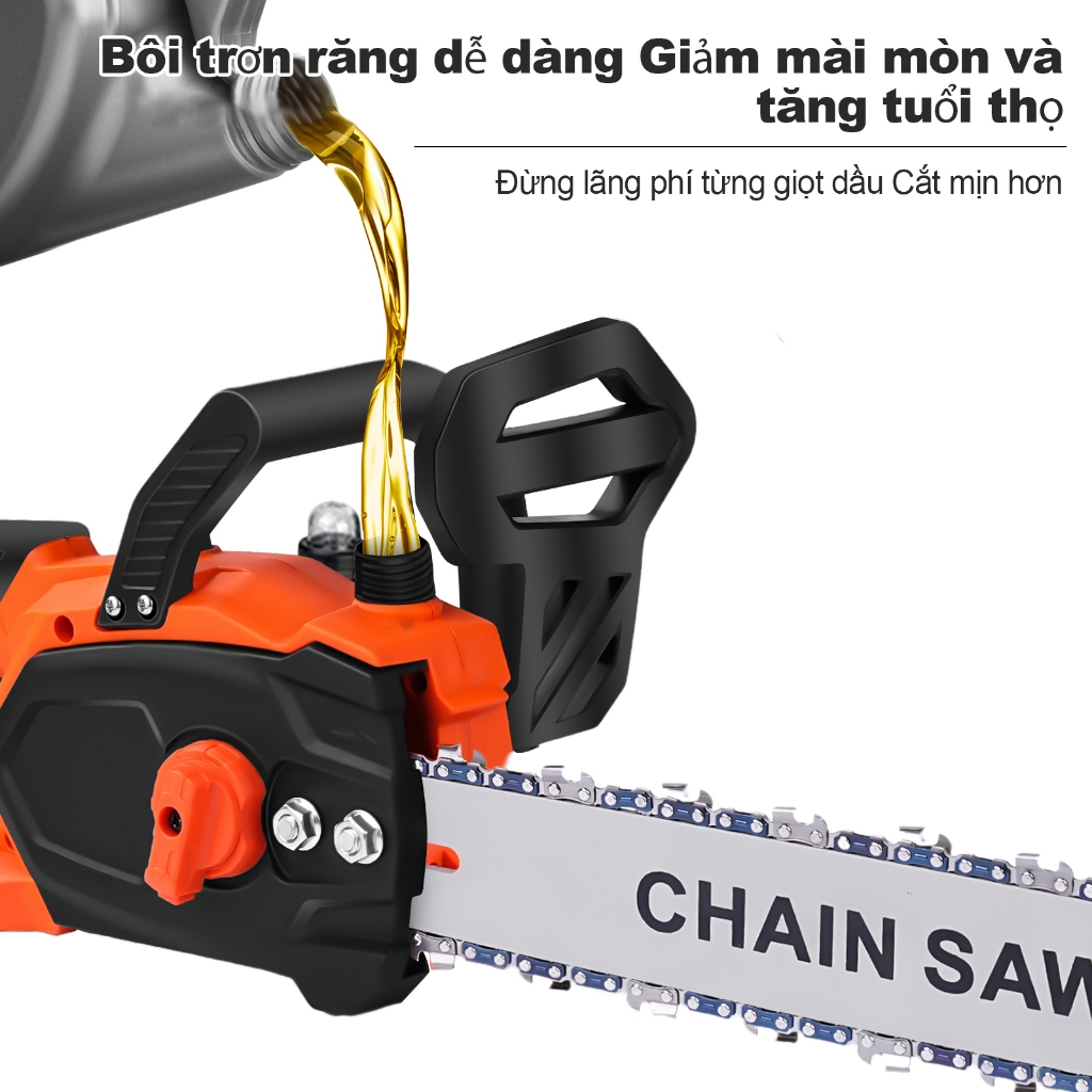 Máy cưa xích 16 inch,Cưa xích pin cầm tay Có Tra Nhớt - Động cơ không chổi than - Bảo hành 12 tháng