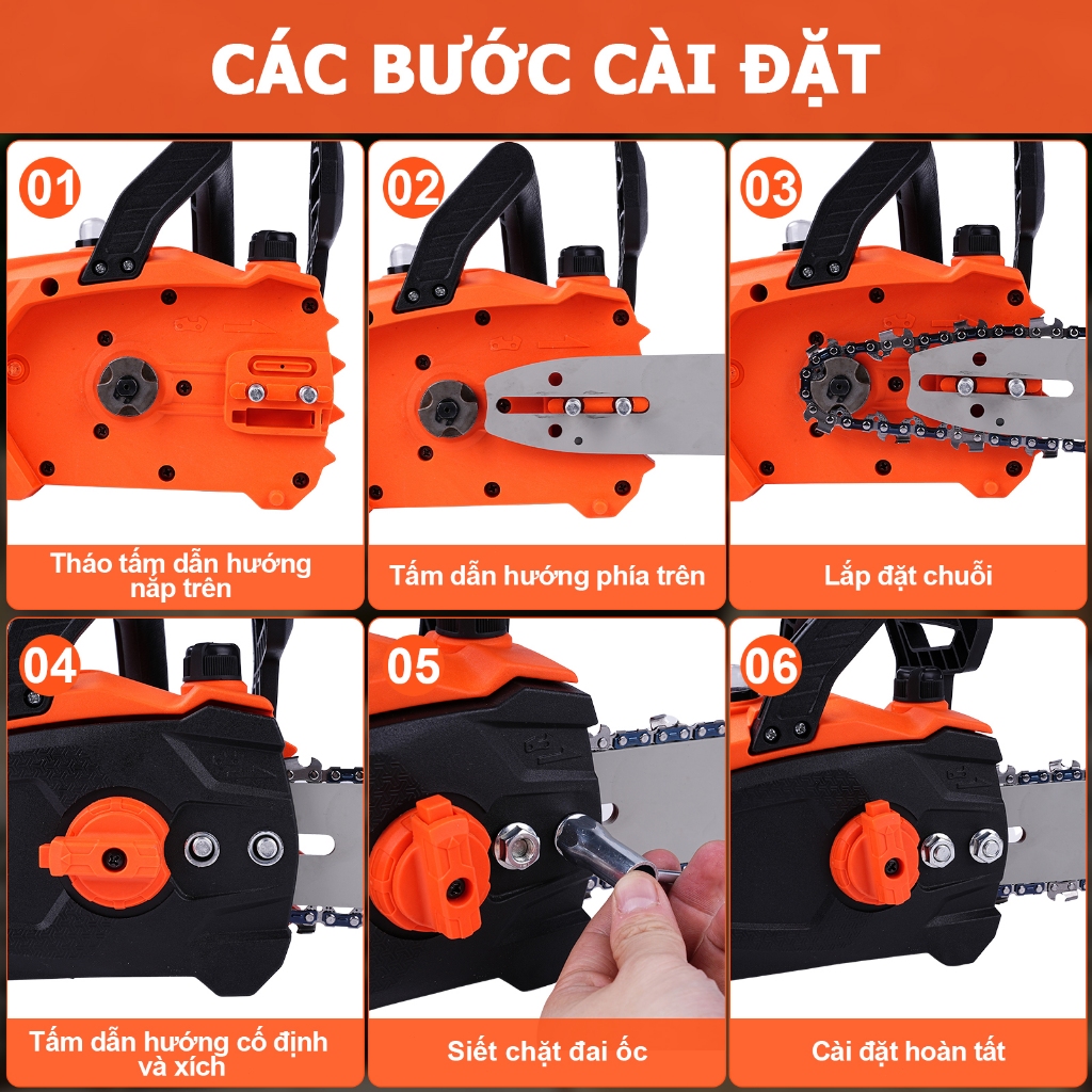 Máy cưa xích 16 inch,Cưa xích pin cầm tay Có Tra Nhớt - Động cơ không chổi than - Bảo hành 12 tháng