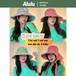 Mũ Bucket Rộng Vành 2 Mặt - Họa Tiết Caro- Trơn Màu Pastel, Mũ Tai Bèo Chống Nắng Dây Nơ Đi Chơi, Đi Biển - Kho Sỉ Alulu