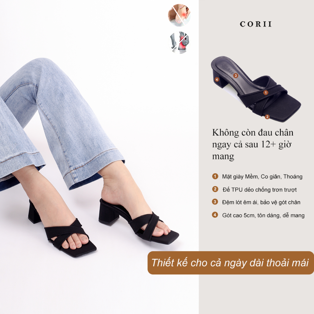 CORII - Dép Guốc Cao Gót Quai Chéo The Swan 2.0 Mũi Vuông Thời Trang và Thoải Mái Nhất - CR10SW1 Đen