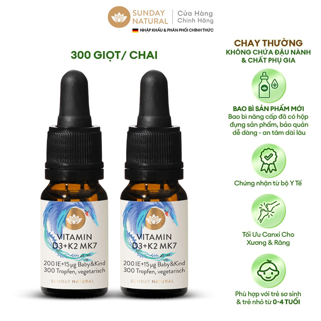 Ảnh Combo Tiết Kiệm Sunday Natural Vitamin D3K2, Cho Hai Bé hoặc Dùng Lâu Dài, 2 Chai Chay thường 1