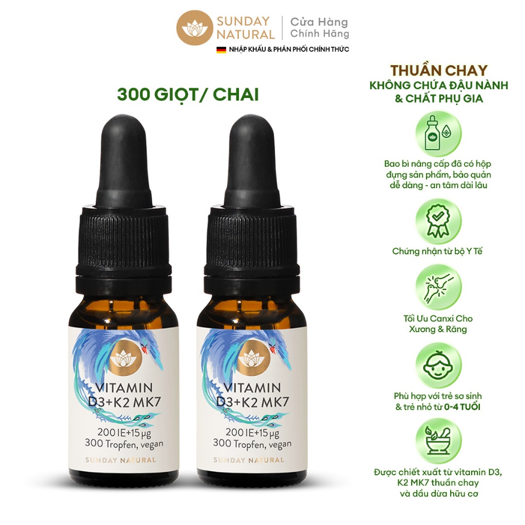 Ảnh Combo Tiết Kiệm Sunday Natural Vitamin D3K2 Thuần Chay 100%, Cho hai bé hoặc Dùng Lâu Dài, 2 chai 1