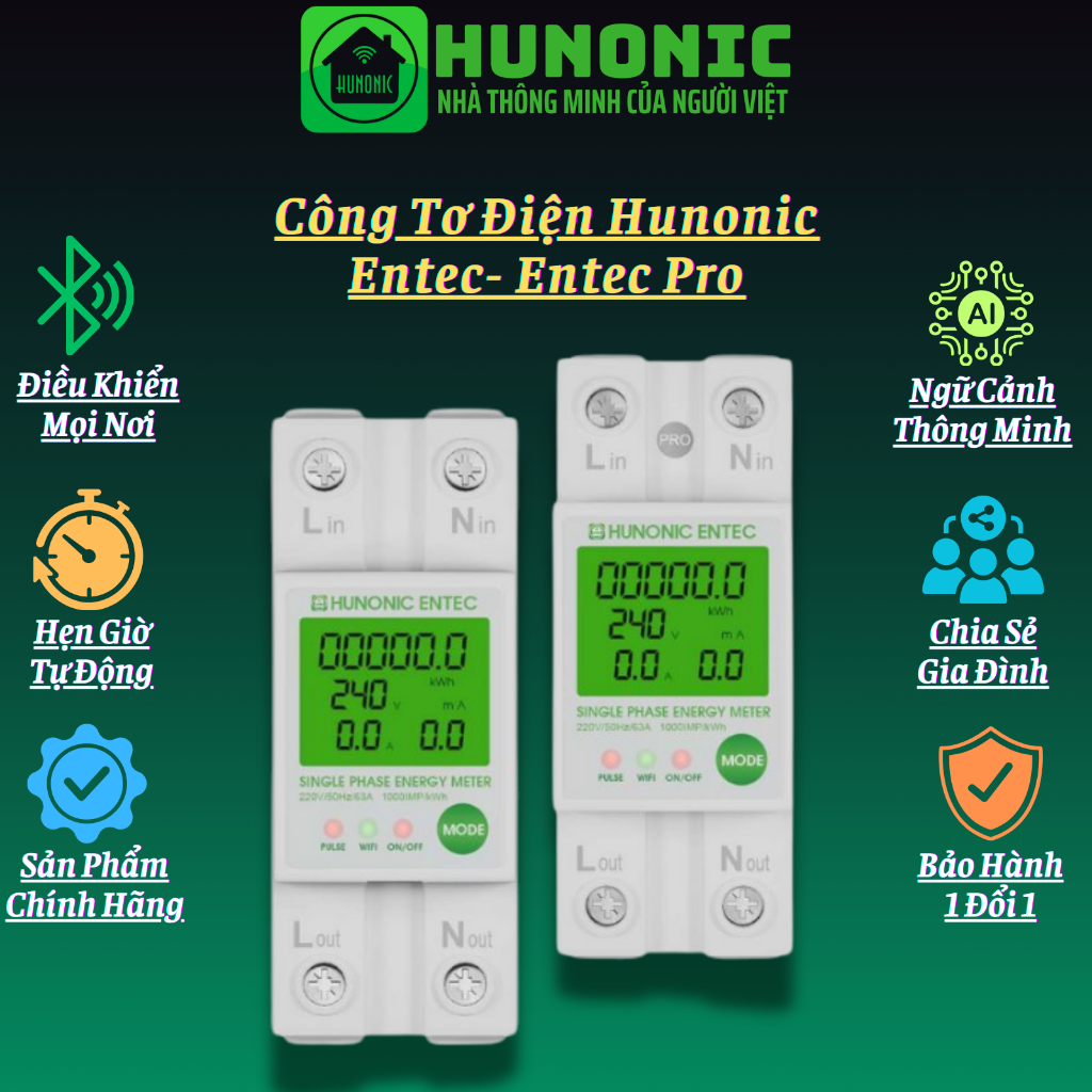 Công Tơ Điện Tử Wifi Hunonic Entec, Đóng Cắt, Theo Dõi, Đo Điện Năng ...