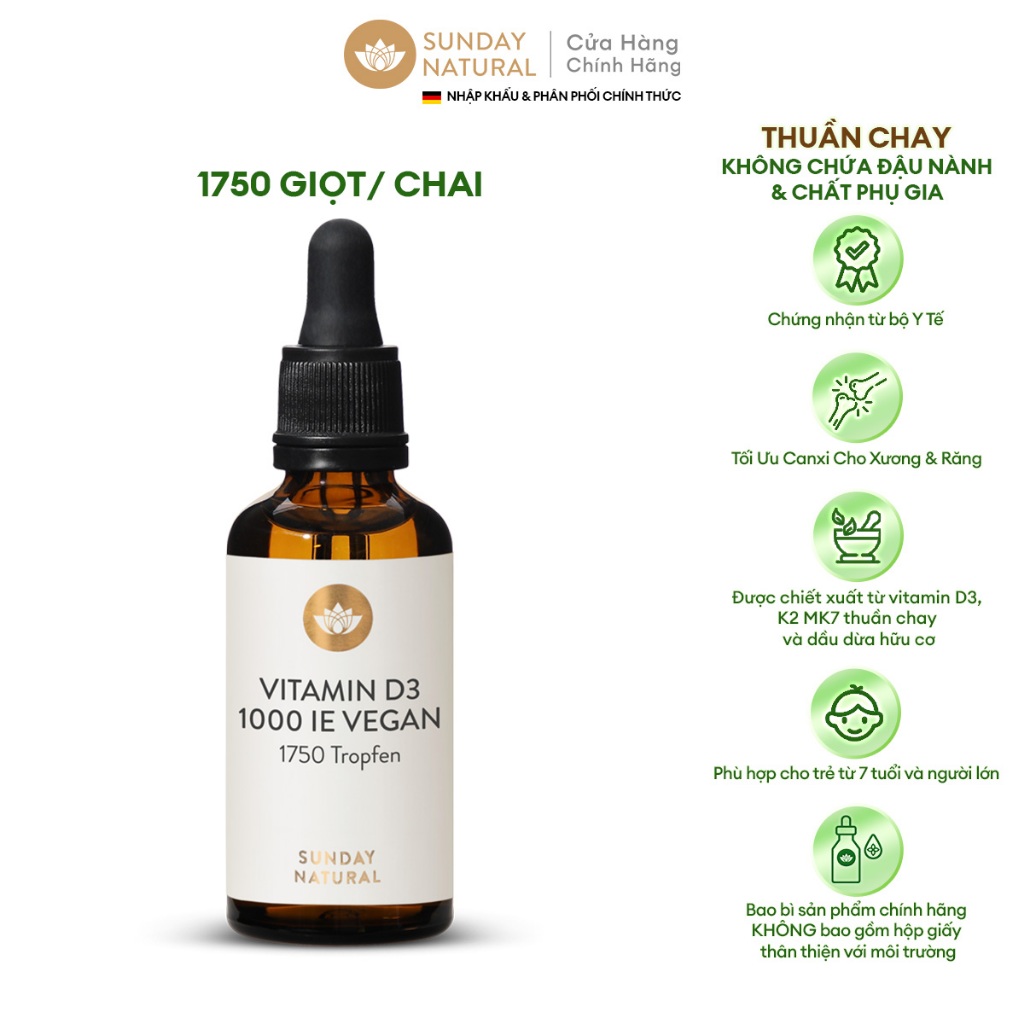 Ảnh Sunday Natural Vitamin D3 Cho Trẻ 7+ và người lớn, Giúp Xương Chắc Khỏe, Thuần Chay 100% 1