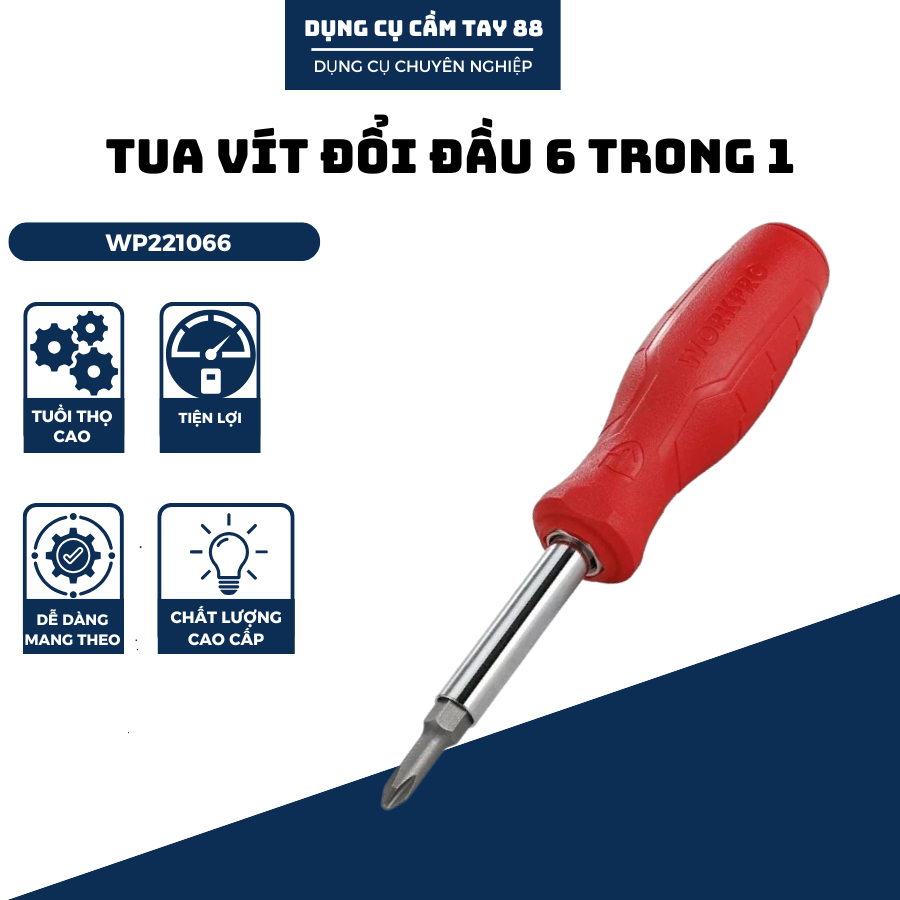 Tua vít đổi đầu 6 trong 1 WP221066 đa năng, giá ưu đãi - Thép hợp kim Cr-V cao cấp - Thương hiệu WORKPRO top 2 thế giới
