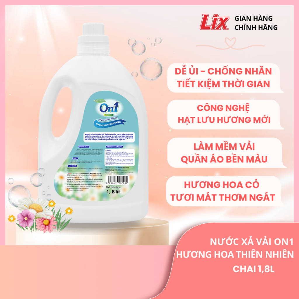 Ảnh Nước xả vải ON1 hương hoa thiên nhiên nhiều dung tích 1,8L- 2.2L-3.2L - xả quần áo lưu hương trên từng sợi vải 2