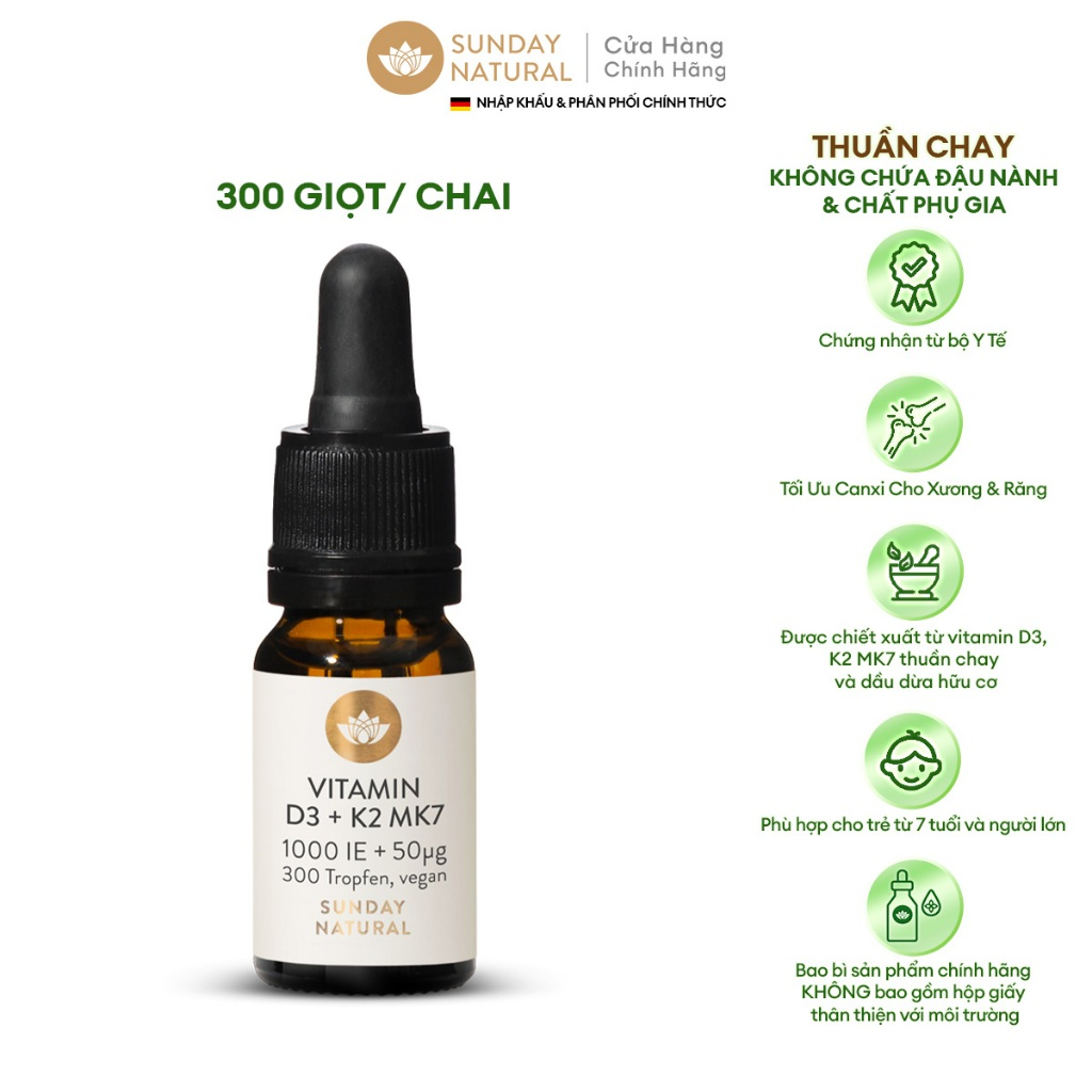 Ảnh Sunday Natural Vitamin D3K2 Cho Trẻ 7+ và người lớn, Giúp Xương Chắc Khỏe, Thuần Chay 100% 1