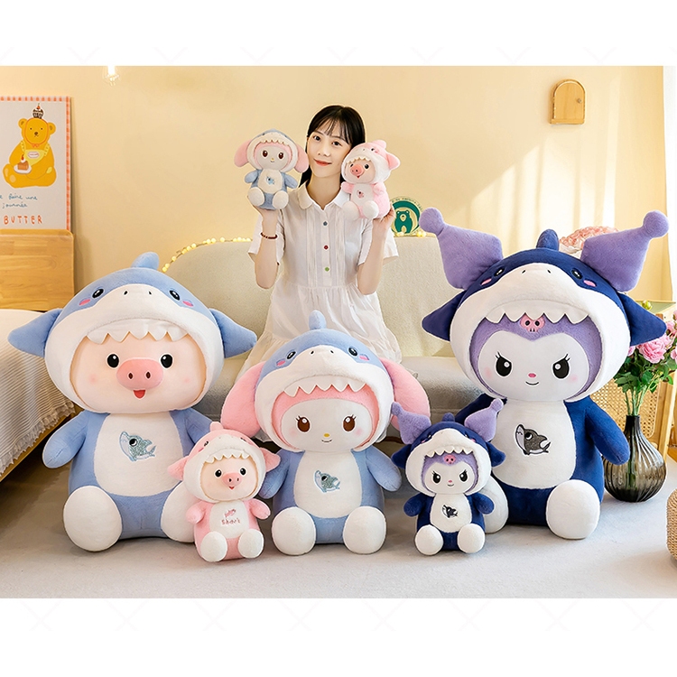 Gấu bông cosplay cá mập hello kitty,capybara,kuromi,loppy dễ thương làm quà tặng cho bé