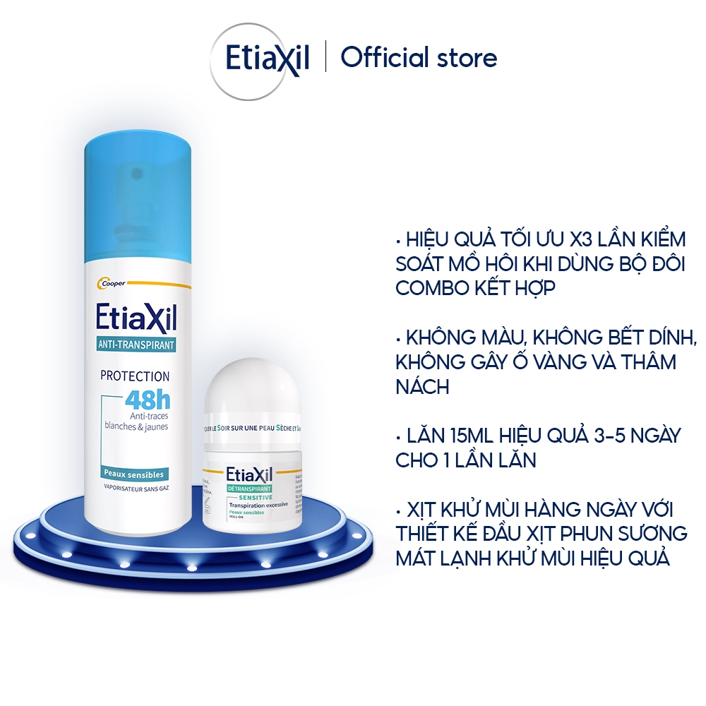 Ảnh Combo Xịt Khử Mùi Tức Thì Etiaxil 100ml và Lăn Khử Mùi Ngăn Mồ Hôi Etiaxil 15ml (nhãn xanh) 2