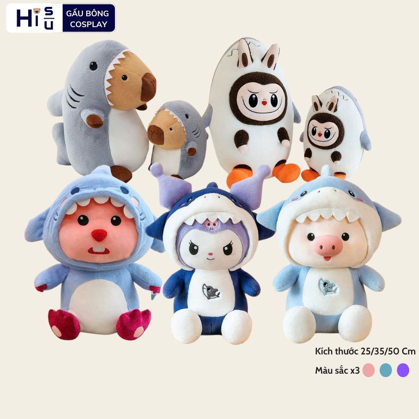Gấu bông cosplay cá mập hello kitty,capybara,kuromi,loppy dễ thương làm quà tặng cho bé