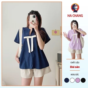 Set áo nơ cổ tàu kèm Quần Short ống rộng HaChangStore - S180