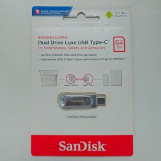 USB OTG Sandisk Ultra Dual Drive Luxe USB Type-C 3.1 64GB 400MB/s (Bạc)