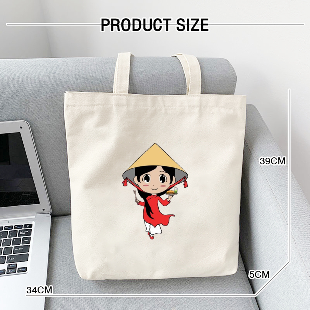 Túi vải Canvas HÀNG XINH GIÁ RẺ Túi Tote vải canvas,họa tiết CÔ GÁI VỚI TÀ ÁO DÀI VÀ NÓN LÁ  phù hợp đi làm, đi chơi