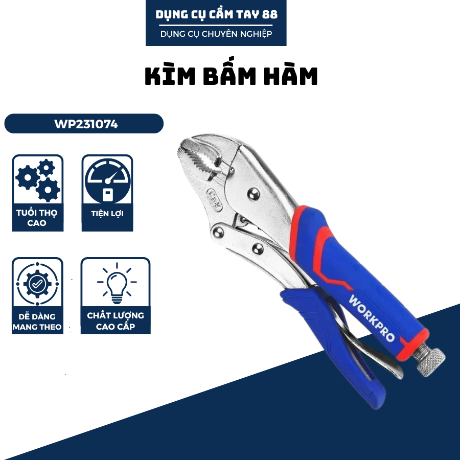 Kìm bấm hàm cong bằng thép CR-V cao cấp WORKPRO WP231073 - 180mm (7") và WP231074 - 250mm (10") - Hàng chuẩn chính hãng