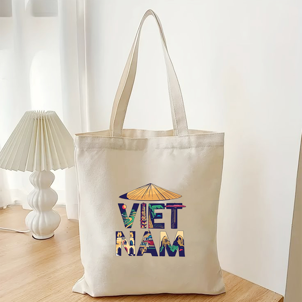 Túi vải Canvas HÀNG XINH GIÁ RẺ Túi Tote vải canvas CÓ KHÓA ,họa tiết CHỮ VIỆT NAM CÁCH ĐIỆU phù hợp đi làm, đi chơi