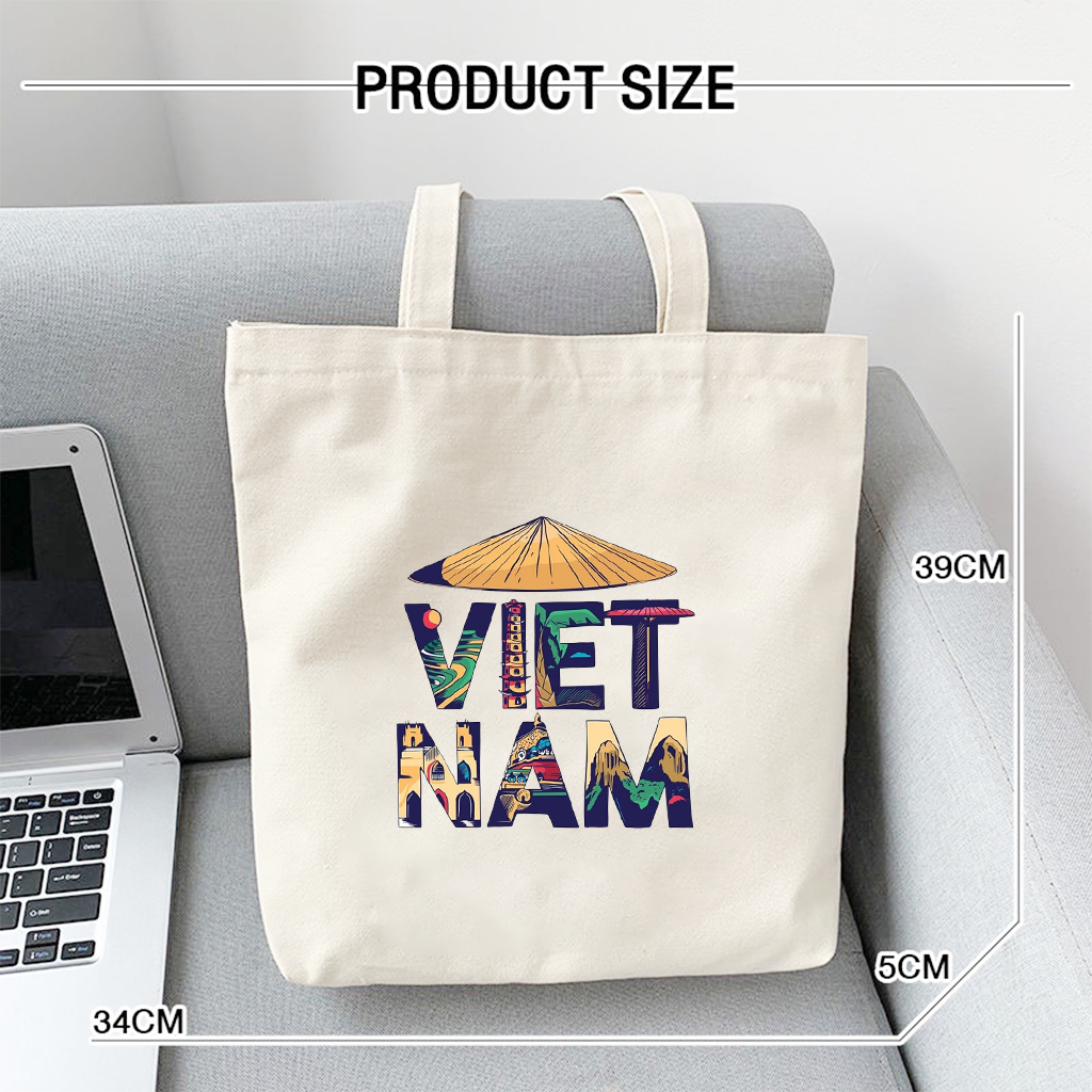 Túi vải Canvas HÀNG XINH GIÁ RẺ Túi Tote vải canvas CÓ KHÓA ,họa tiết CHỮ VIỆT NAM CÁCH ĐIỆU phù hợp đi làm, đi chơi
