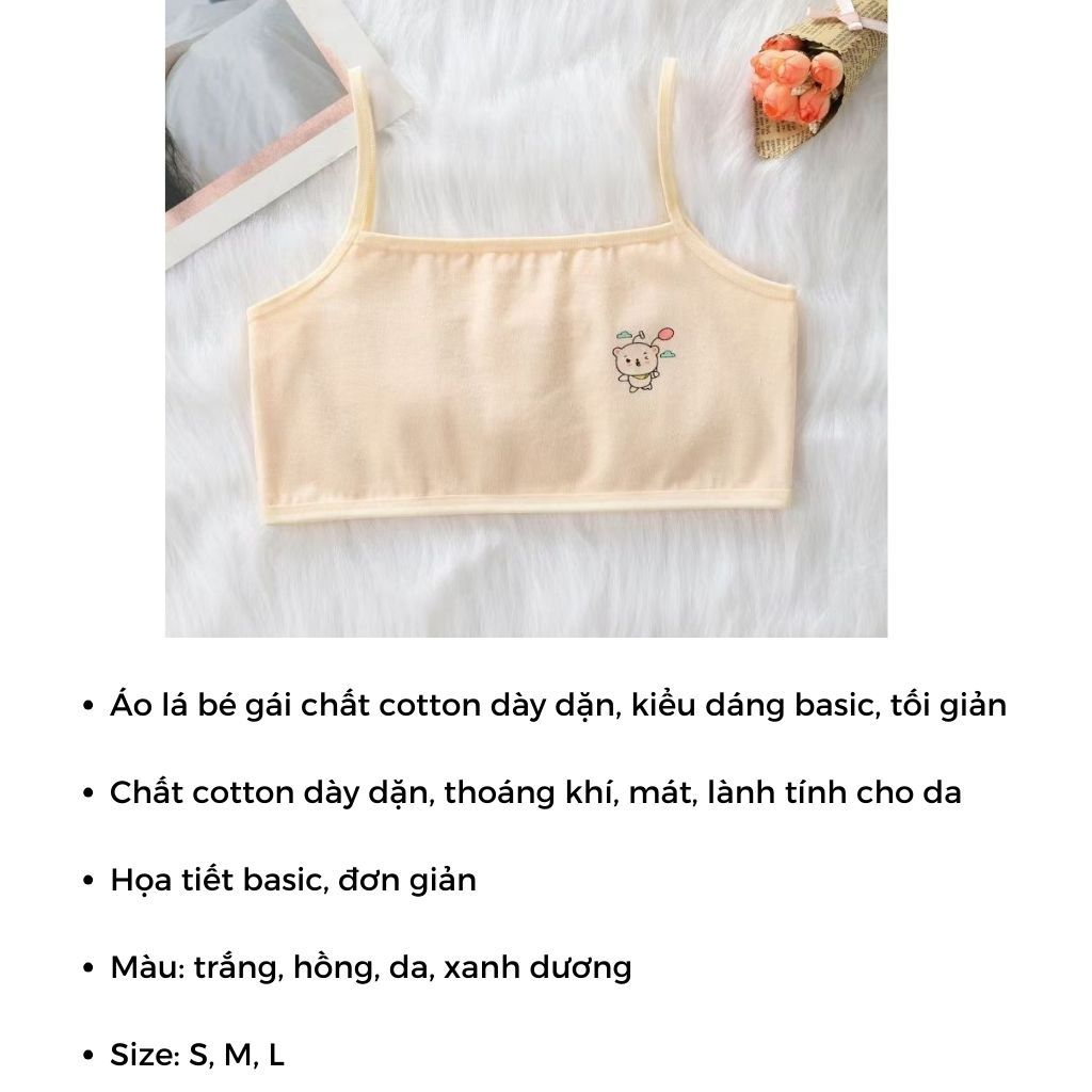 COMBO 3 Áo lá bé gái chất cotton dày dặn SET3 Áo lót học sinh dây mảnh xinh xắn đáng yêu LANIXA B402
