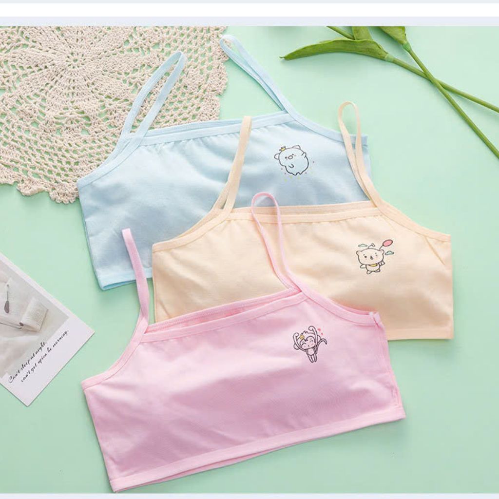 COMBO 3 Áo lá bé gái chất cotton dày dặn SET3 Áo lót học sinh dây mảnh xinh xắn đáng yêu LANIXA B402