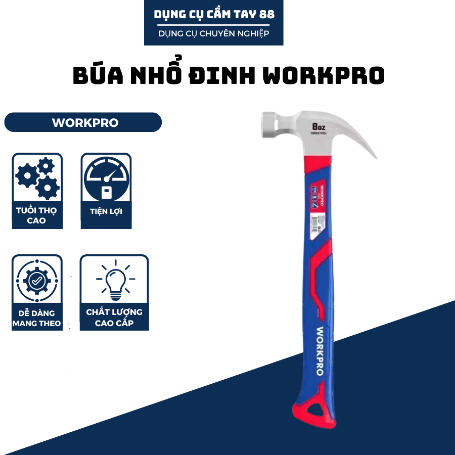 Búa nhổ đinh WORKPRO 225g (8Oz) 337g (12Oz) 450g (16Oz) 560g (20Oz) WP241009-241010-241011-241012 Cán bọc cao su cao cấp
