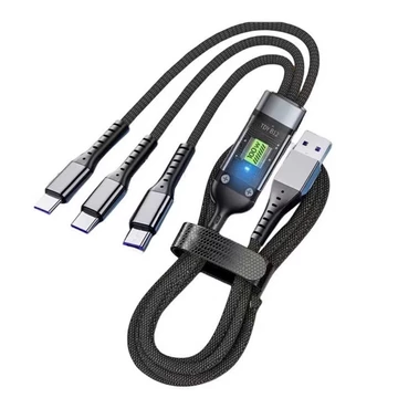 Dây Cáp Sạc Nhanh 3 Đầu 100W Dài 1m2 Hỗ Trợ Sạc Nhanh 3 Trong 1 ,dây sạc bọc dù 3 đầu ,dây sạc tai si