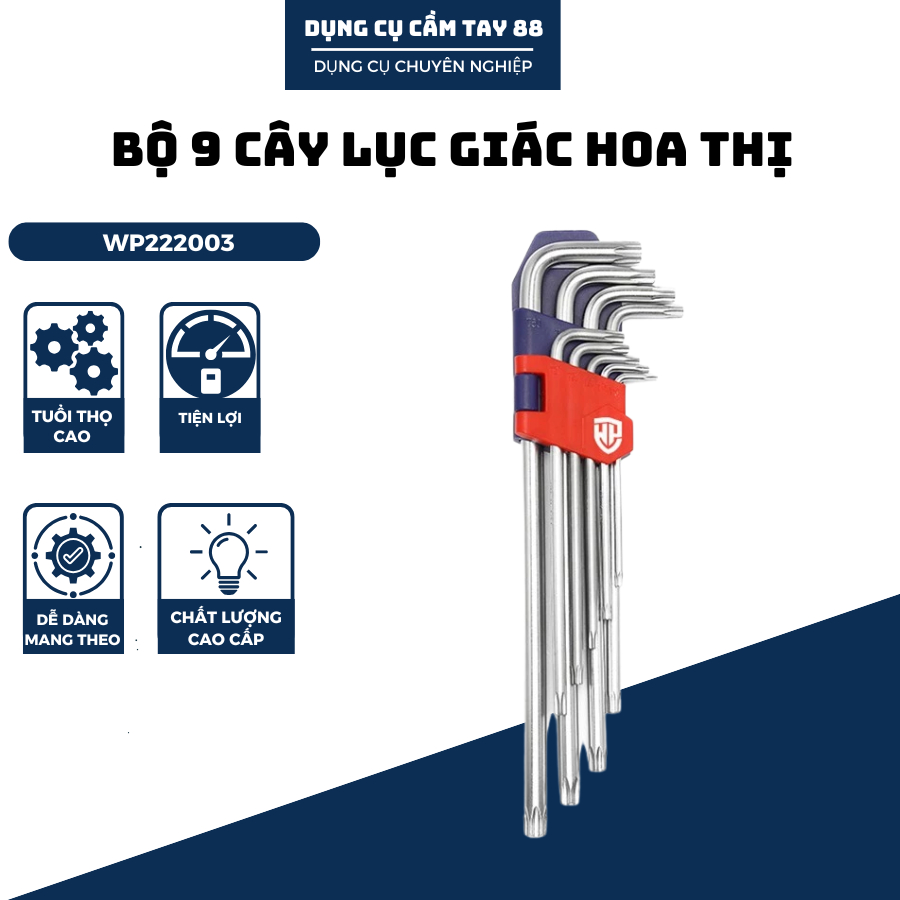 Bộ 9 cây lục giác hoa thị loại dài WORKPRO WP222003 T10-T50, thép CR-V cao cấp, thương hiệu dụng cụ lớn thứ 2 thế giới