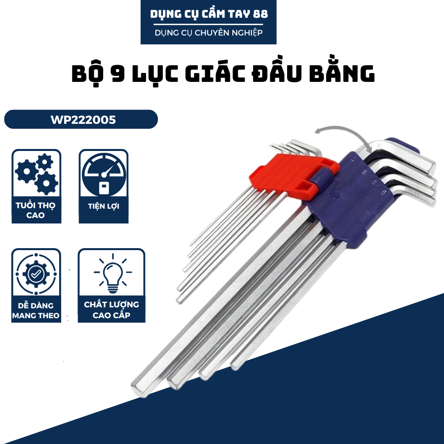 Bộ 9 lục giác đầu bằng loại dài 1.5 - 10mm WORKPRO WP222005, hàng chính hãng thương hiệu lớn thứ 2 thế giới