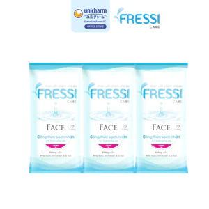 Combo 3 Khăn ướt chăm sóc da Fressi Care Face gói 20 miếng/gói