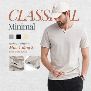 Áo thun nam cổ V Minimal Camio nam phong cách Hàn Quốc, vải cotton, viền trắng tinh tế CMO07