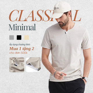 [OUTLET]  Áo thun nam cổ V Minimal Camio nam phong cách Hàn Quốc, vải cotton, viền trắng tinh tế CMO07