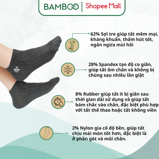 Tất Đen Nam Nữ Sợi Tre BAMBOO Cổ Thấp Mềm Mại Kháng Khuẩn Thấm Hút Tốt Co Giãn 4 Chiều Thoáng Mát