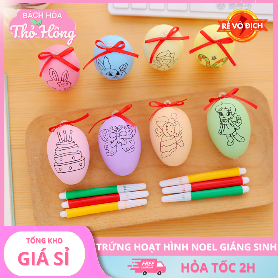 3 Trứng Hoạt Hình Và 4 Bút Tô Màu
