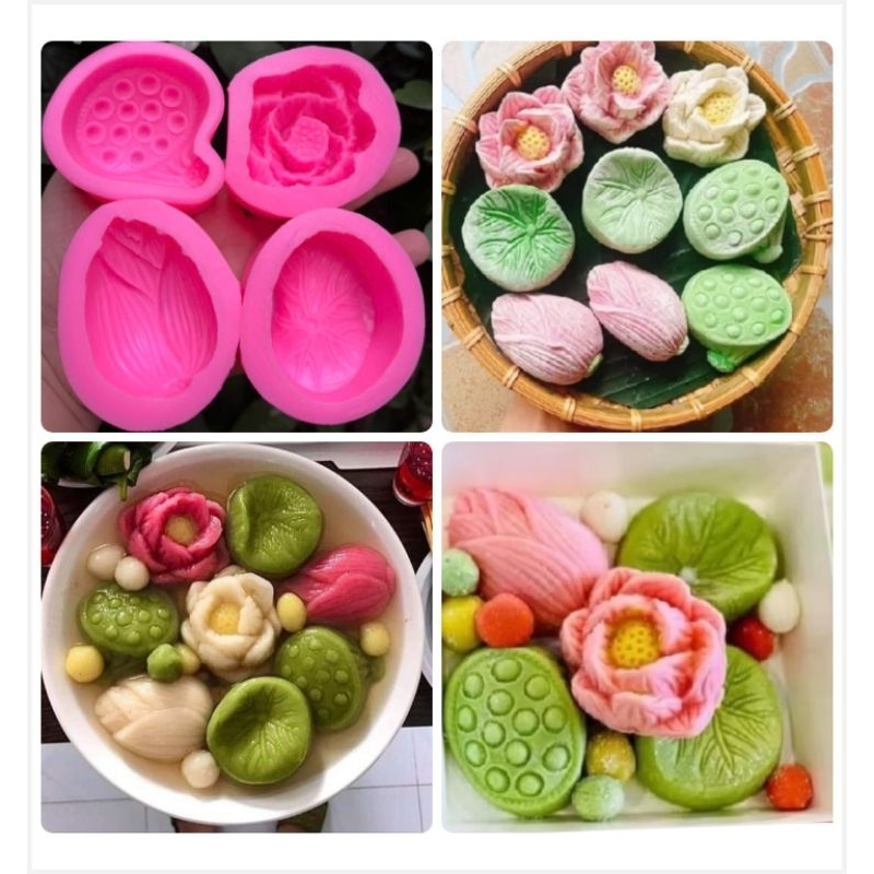 Set 1-4 khuôn silicon Sen làm chè trôi nước, rau câu, bánh da lợn.