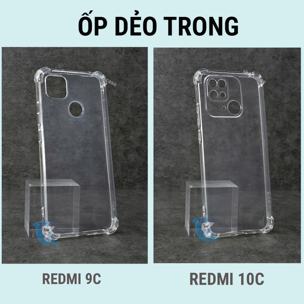 Ốp lưng Redmi 9C, 10C nhựa silicon trong suốt dẻo chống sốc viền vuông bảo vệ cam điện thoại