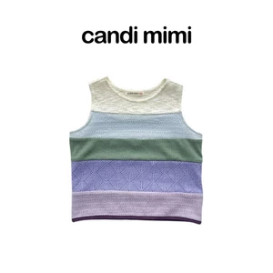 CANDI MIMI Áo sát nách đan sợi tự nhiên kẻ pha màu cao cấp - Phong cách Hàn Quốc