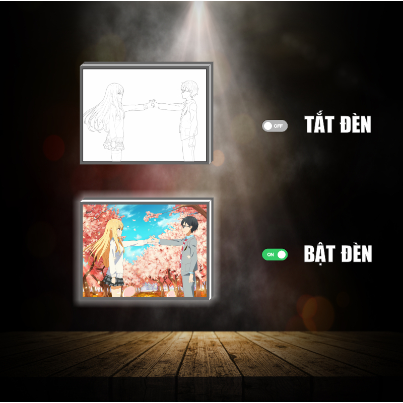 Tranh đèn led 3D đổi màu Tháng tư là lời nói dối của em - Tranh đèn led 3D ANIME trang trí bàn làm việc, đèn ngủ