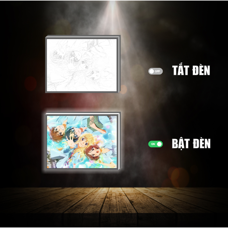 Tranh đèn led 3D đổi màu Tháng tư là lời nói dối của em - Tranh đèn led 3D ANIME trang trí bàn làm việc, đèn ngủ