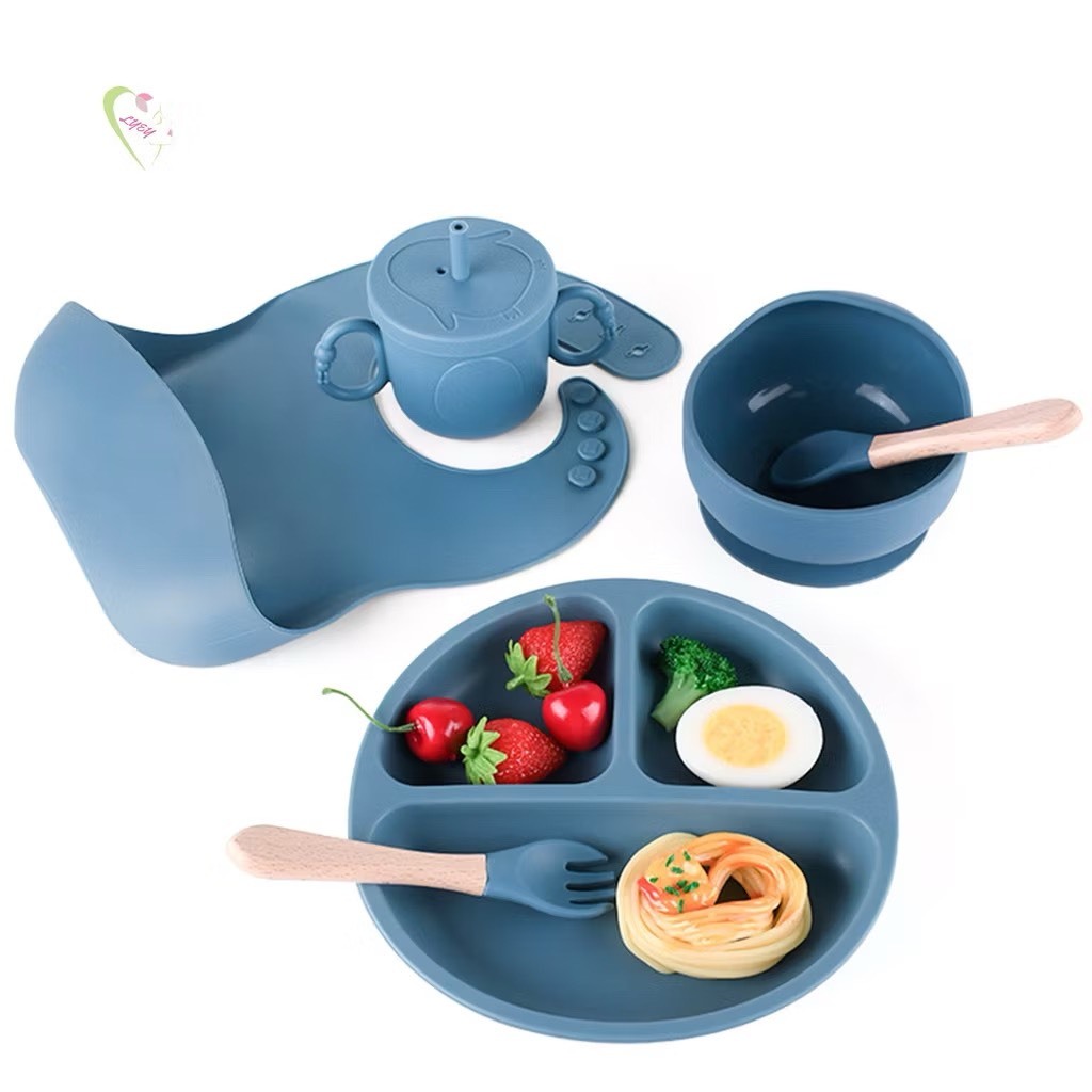 Ảnh Bộ ăn dặm cho bé Silicon Thực Phẩm,Combo Khay,Bát ,Yếm,Thìa,Cốc ăn dặm cho bé ăn dặm 6 tháng  đến 3T 3