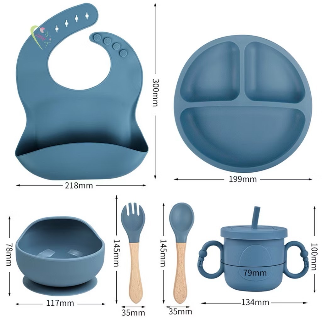 Ảnh Bộ ăn dặm cho bé Silicon Thực Phẩm,Combo Khay,Bát ,Yếm,Thìa,Cốc ăn dặm cho bé ăn dặm 6 tháng  đến 3T 2